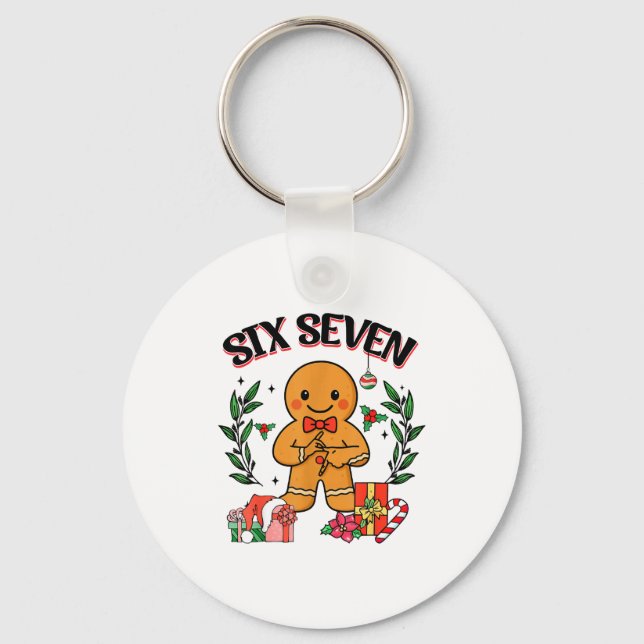 Funny Christmas Gingerbread 67 Six Seven Meme Hand Key Ring (Front)