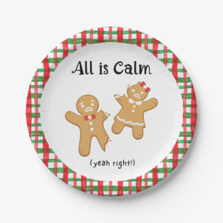 Funny Christmas Gingerbread Cookie All is Calm Paper Plate