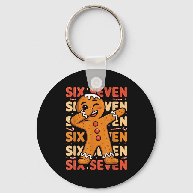 Funny Christmas Gingerbread Cookie Dab Six Seven 6 Key Ring (Front)