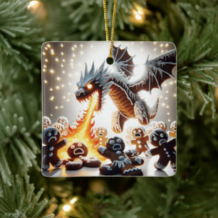 Funny Christmas: Gingerbread Dragon On the Loose Ceramic Ornament
