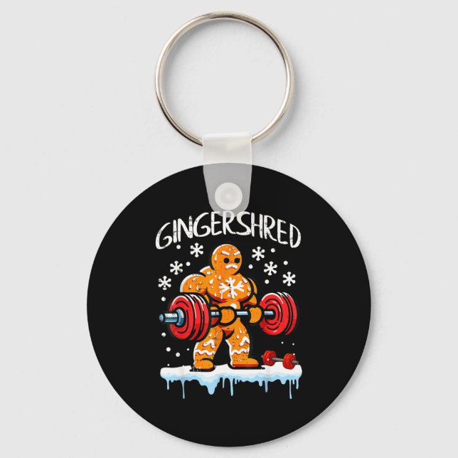 Funny Christmas Gingerbread Gingershred Gym Bodybu Key Ring (Front)