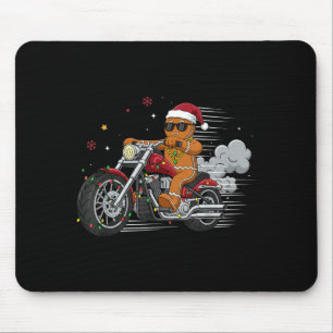 Funny Christmas Gingerbread Man Biker Riding A Mot Mouse Mat