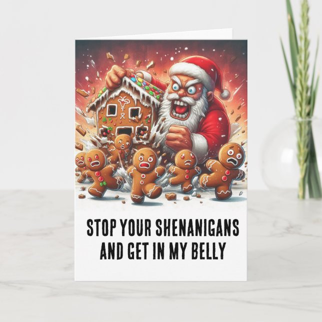Funny Christmas: Gingerbread Men & Hangry Santa Card (Front)