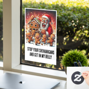 Funny Christmas: Gingerbread Men & Hangry Santa Window Cling