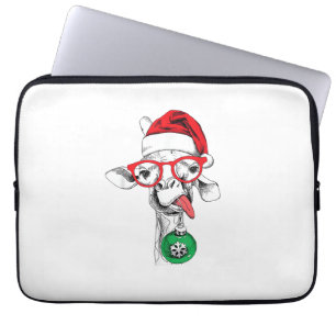 Funny Christmas Giraffe, Cute Giraffe Christmas Laptop Sleeve