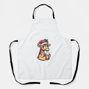 Funny Christmas Giraffe With Beer Comic Apron