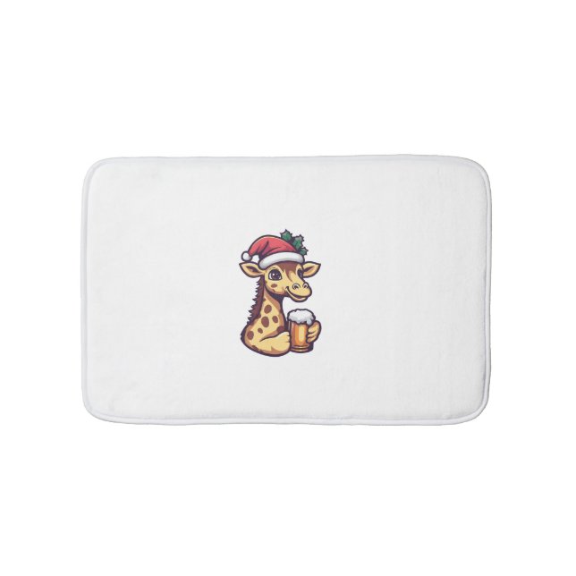 Funny Christmas Giraffe With Beer Comic   Bath Mat (Front)