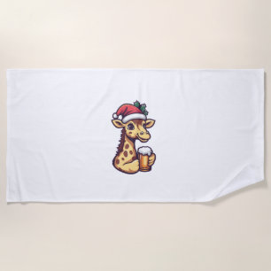 Funny Christmas Giraffe With Beer Comic   Beach Towel