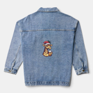 Funny Christmas Giraffe With Beer Comic Denim Jacket