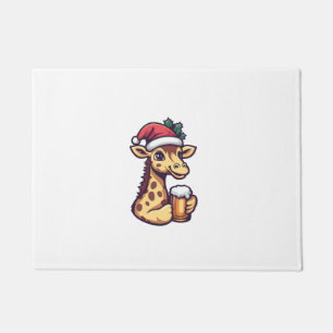 Funny Christmas Giraffe With Beer Comic Doormat