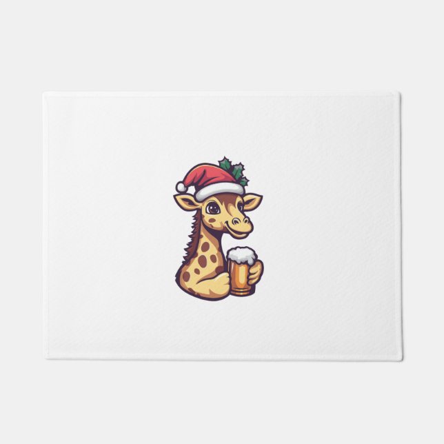 Funny Christmas Giraffe With Beer Comic   Doormat (Front)