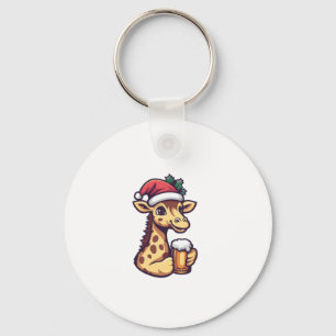 Funny Christmas Giraffe With Beer Comic Key Ring