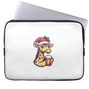 Funny Christmas Giraffe With Beer Comic Laptop Sleeve