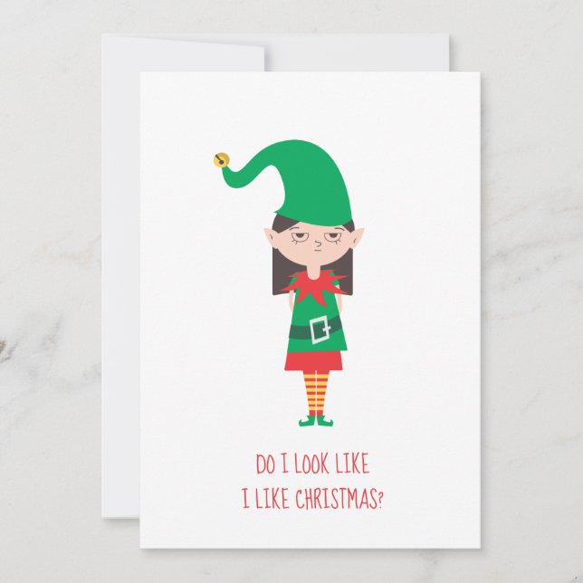 Funny Christmas Girl Elf Holiday Card (Front)