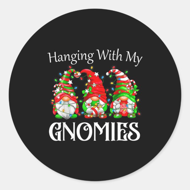 Funny Christmas Gnome Hanging With My Gnomies Fami Classic Round Sticker (Front)