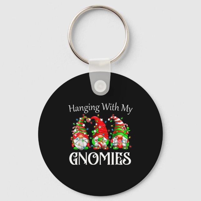 Funny Christmas Gnome Hanging With My Gnomies Fami Key Ring (Front)
