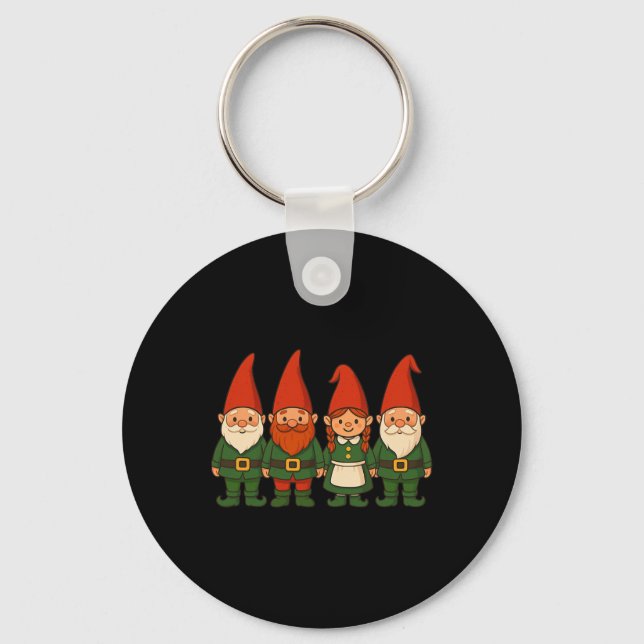 Funny Christmas Gnomes Dressed As Elves  Key Ring (Front)