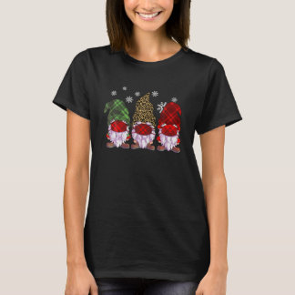 Funny Christmas Gnomes Wearing Mask Buffalo Plaid T-Shirt