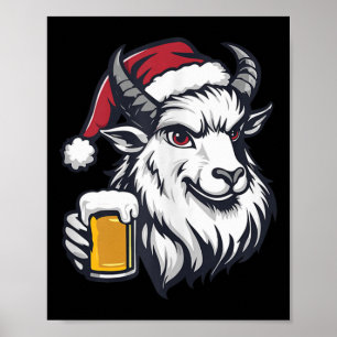 Funny Christmas Goat With Beer Comic  Poster