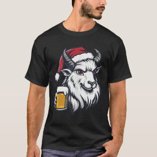 Funny Christmas Goat With Beer Comic T-Shirt
