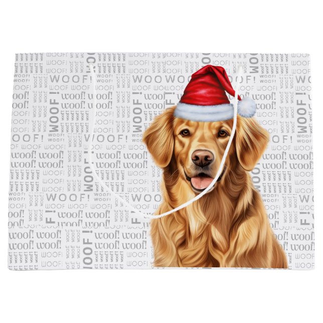 Funny Christmas Golden Retriever Dog Holiday Large Gift Bag (Front)