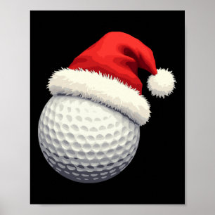 Funny Christmas Golf Santa Ball With Hat In Xmas Poster