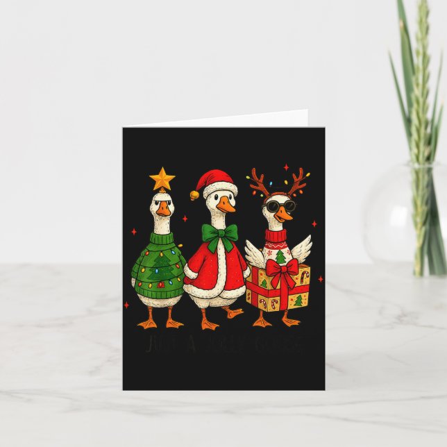 Funny Christmas Goose Jolly Geese Santa Reindeer X Card (Front)
