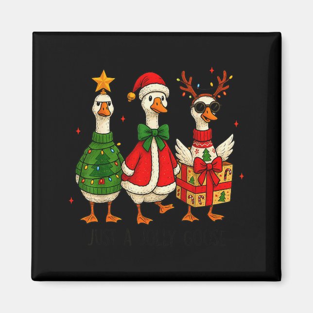 Funny Christmas Goose Jolly Geese Santa Reindeer X Magnet (Front)