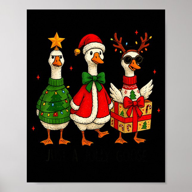 Funny Christmas Goose Jolly Geese Santa Reindeer X Poster (Front)
