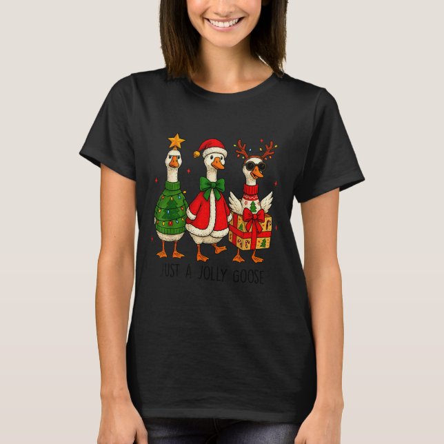Funny Christmas Goose Jolly Geese Santa Reindeer X T-Shirt (Front)