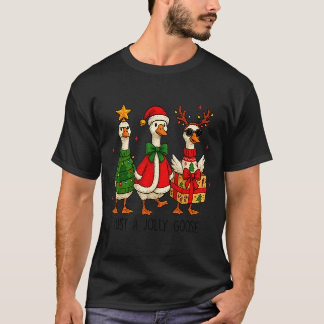 Funny Christmas Goose Jolly Geese Santa Reindeer X T-Shirt (Front)