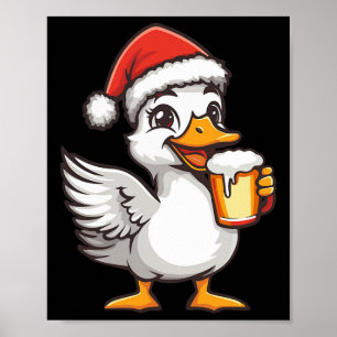 Funny Christmas Goose With Beer Comic Poster