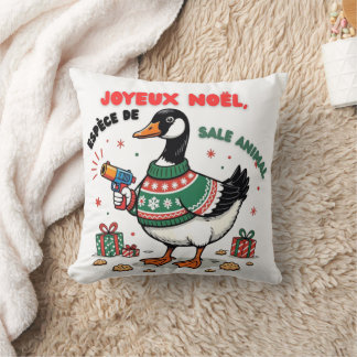 Funny Christmas goose with festive sweater - Humor Cushion
