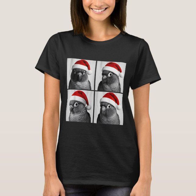 Funny Christmas Green Cheek Conure Santa Photo Boo T-Shirt (Front)