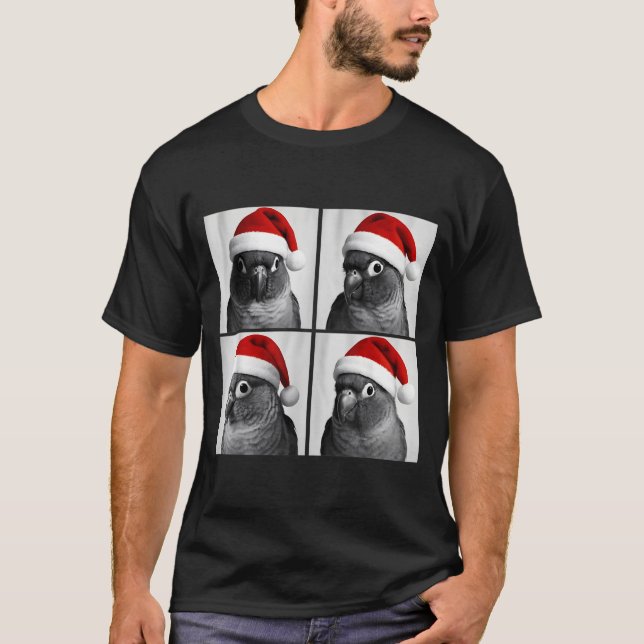 Funny Christmas Green Cheek Conure Santa Photo Boo T-Shirt (Front)