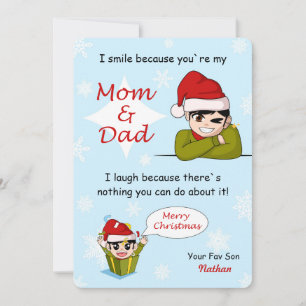 Funny Christmas Greeting Son to Parents Pun Joke Holiday Card