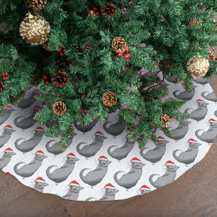 Funny Christmas Grey Cat Brushed Polyester Tree Skirt