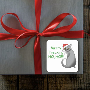 Funny Christmas Grey Cat Square Sticker