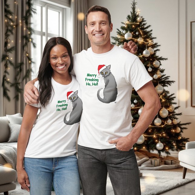 Funny Christmas Grey Cat T-Shirt (Creator Uploaded)