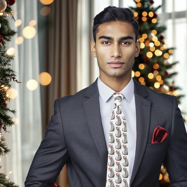 Funny Christmas Grey Cat Tie (Creator Uploaded)