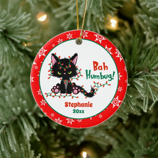 Funny Christmas Grumpy Cat Bah Humbug Ceramic Tree Decoration (Tree)