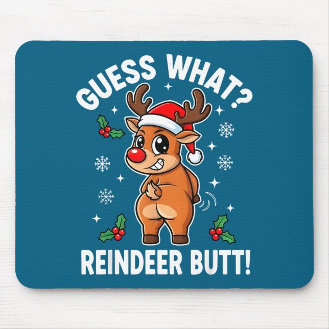 Funny Christmas Guess What Reindeer Butt Santa Hat Mouse Mat (Front)