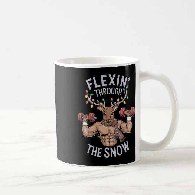 Funny Christmas Gym Workout Reindeer Flexin  Coffee Mug (Right)