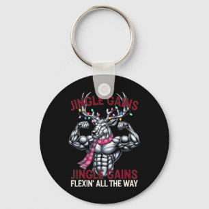 Funny Christmas Gym Workout Reindeer Jingle Gains Key Ring