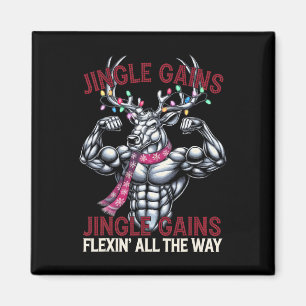 Funny Christmas Gym Workout Reindeer Jingle Gains Magnet