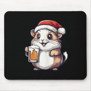 Funny Christmas Hamster With Beer Comic Mouse Mat