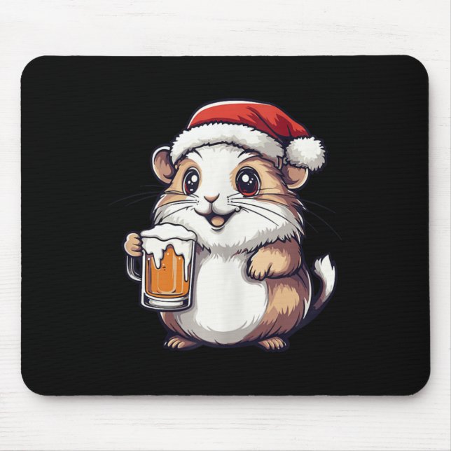 Funny Christmas Hamster With Beer Comic  Mouse Mat (Front)
