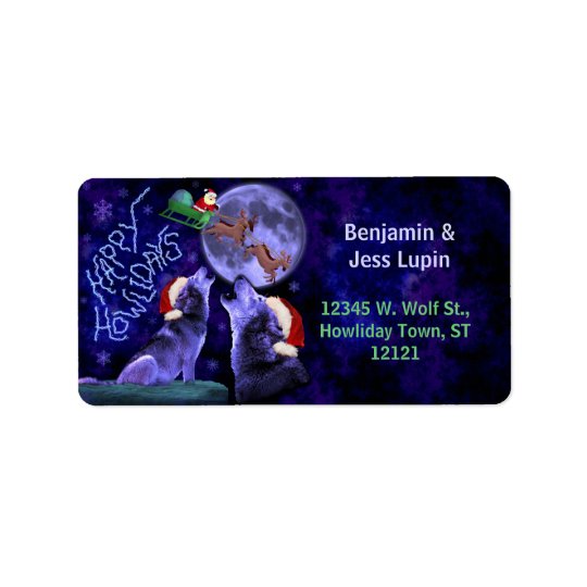 Funny Christmas Happy Howlidays Wolf Pun Custom Address Label