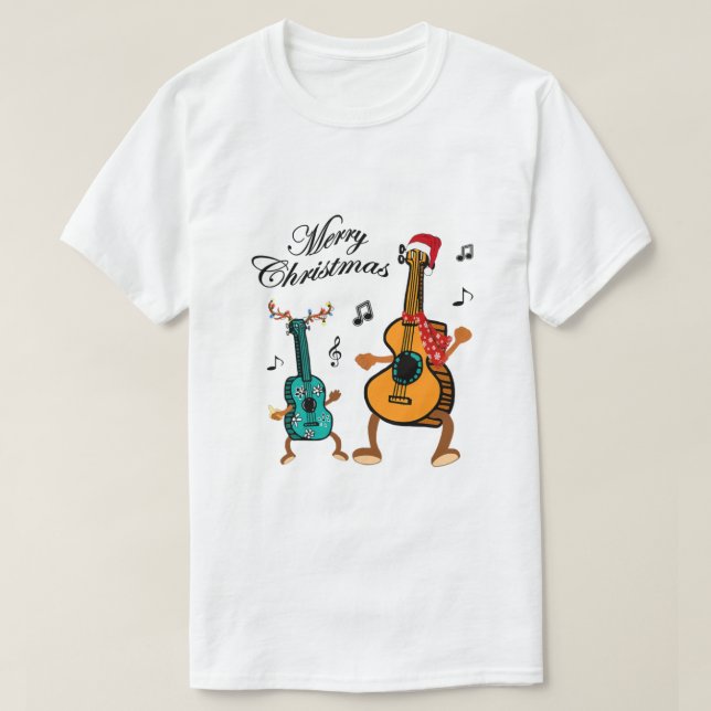 Funny Christmas Hat Santa Ukulele Gift T-Shirt (Design Front)