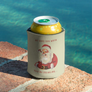 Funny Christmas He Sees You When You're Drinking Can Cooler